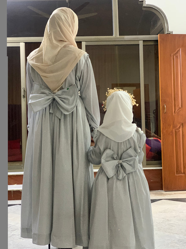 White Mother and Daughter Turban Combo dress